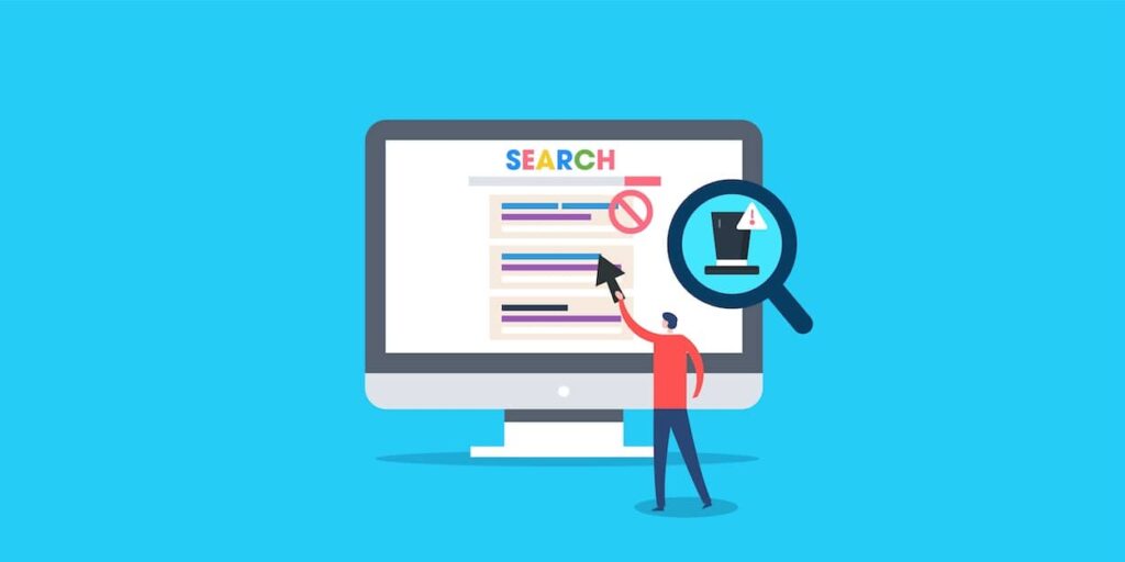 An image showing what to avoid when developing a search-optimized website.